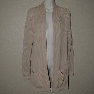 Sz XS Vince Tan Ribbed Cotton Open Front Long Cardigan Sweater
